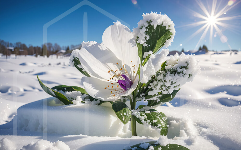 Blume im  Schnee